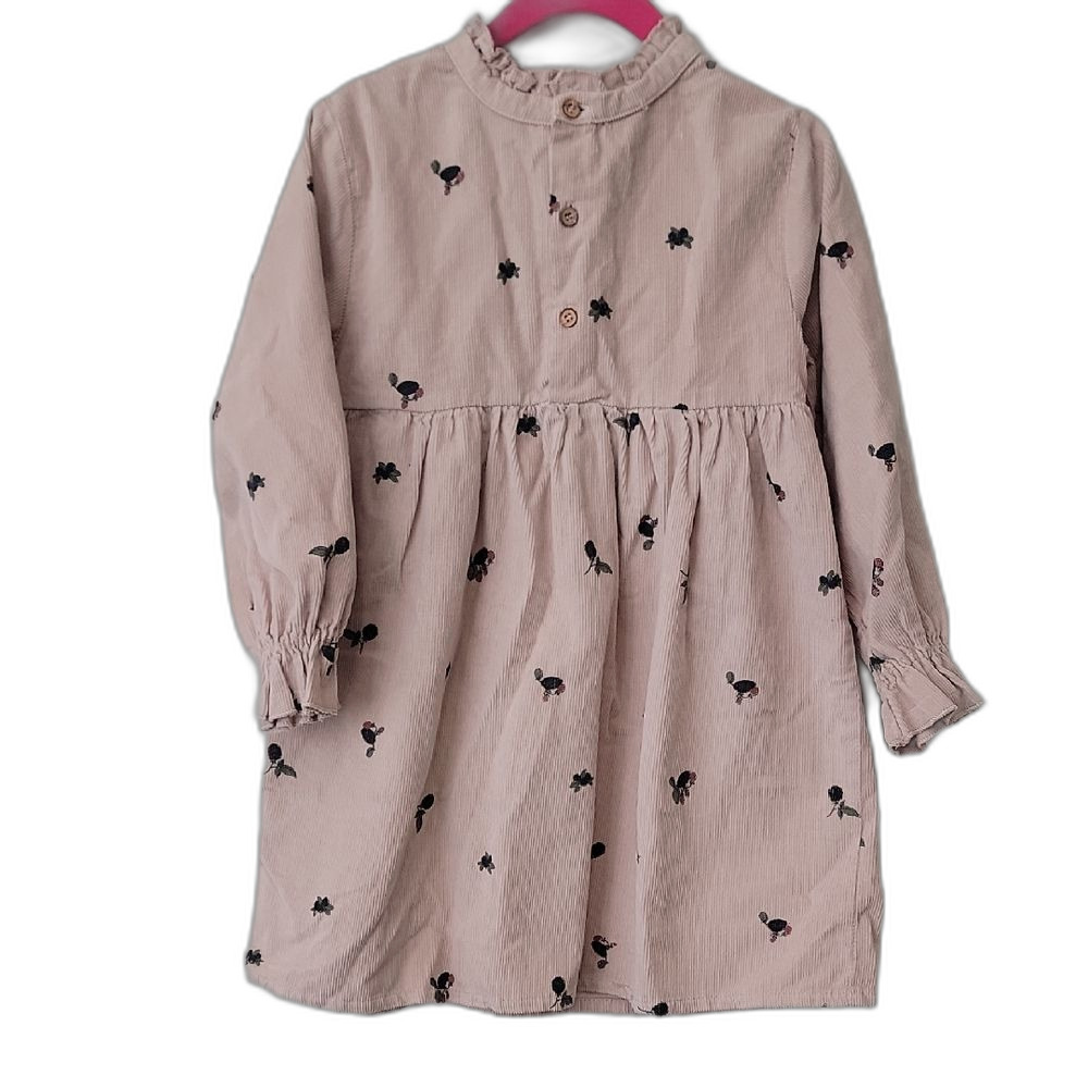 Jamcore Cottagecore Corduroy Charming Pink Kids Dress with Berry Print
